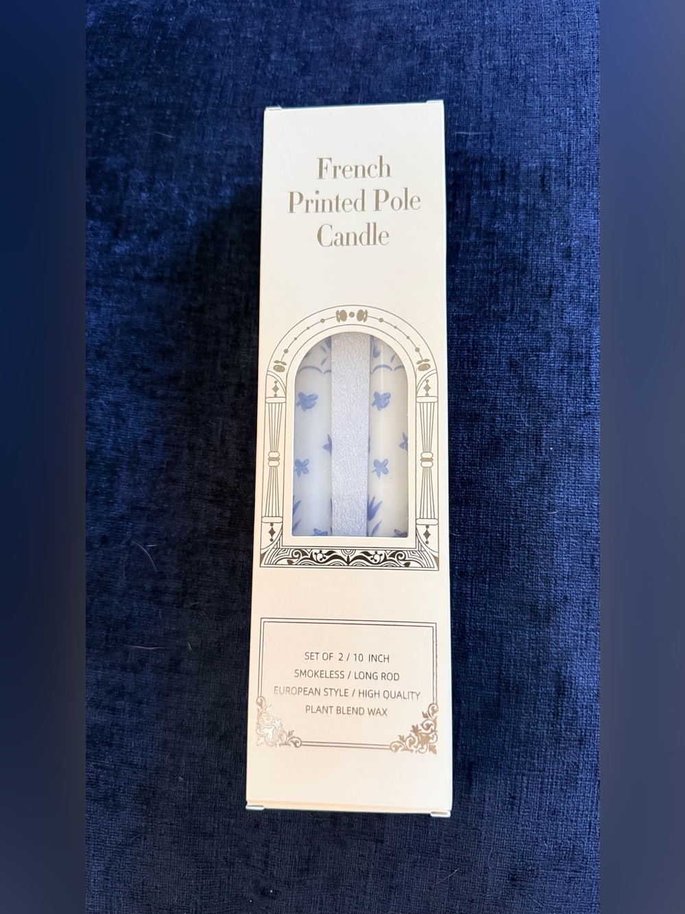 French Printed Pole Candle Set - Blue Floral Design